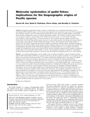 Molecular Systematics of Gadid Fishes: Implications for the Biogeographic Origins of Pacific Species