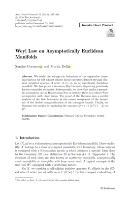Weyl Law on Asymptotically Euclidean Manifolds