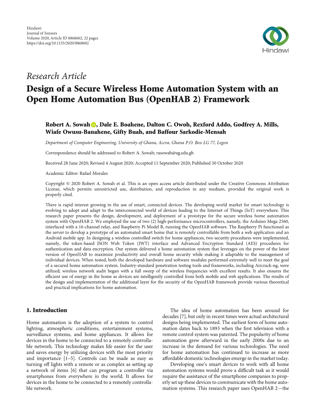 Design of a Secure Wireless Home Automation System with an Open Home Automation Bus (Openhab 2) Framework