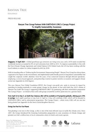 Banyan Tree Group Partners with EARTHDAY.ORG's Canopy Project