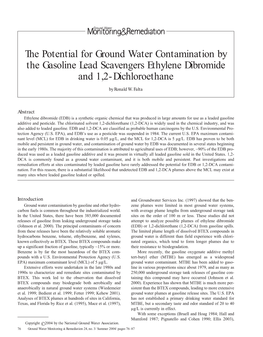 The Potential for Ground Water Contamination by the Gasoline Lead Scavengers Ethylene Dibromide and 1,2-Dichloroethane