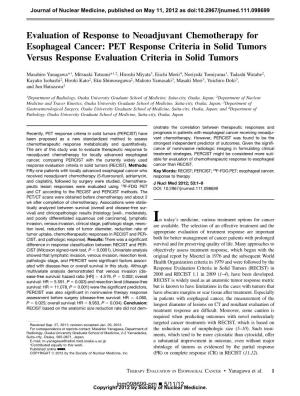 Evaluation of Response to Neoadjuvant Chemotherapy for Esophageal Cancer: PET Response Criteria in Solid Tumors Versus Response Evaluation Criteria in Solid Tumors