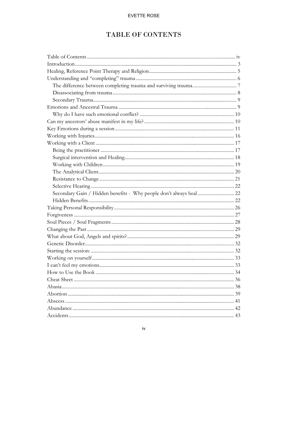 Metaphysical Anatomy Table of Contents