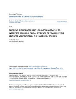 The Bear in the Footprint: Using Ethnography to Interpret Archaeological Evidence of Bear Hunting and Bear Veneration in the Northern Rockies
