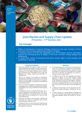 Joint Market and Supply Chain Update 6Th December — 13Th December, 2020