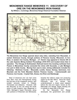 DISCOVERY of ORE on the MENOMINEE IRON RANGE by William J