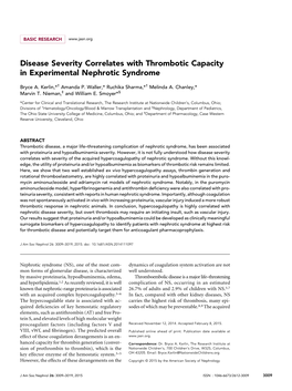 Disease Severity Correlates with Thrombotic Capacity in Experimental Nephrotic Syndrome