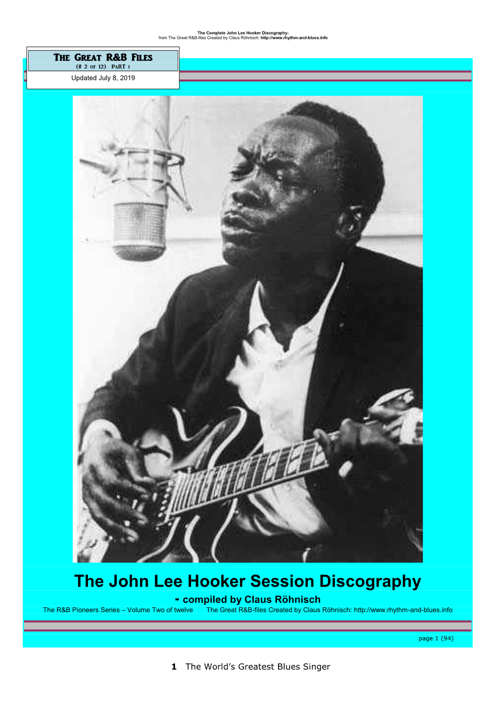 Complete John Lee Hooker Session Discography