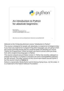 An Introduction to Python for Absolute Beginners