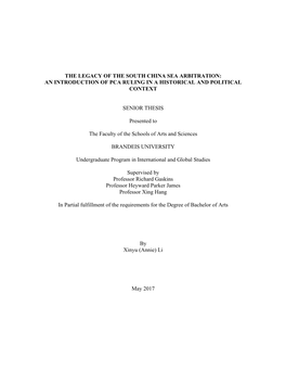 The Legacy of the South China Sea Arbitration: an Introduction of Pca Ruling in a Historical and Political Context