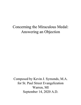 Concerning the Miraculous Medal: Answering an Objection