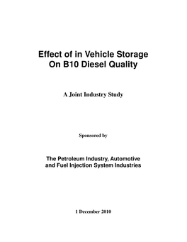 Effect of in Vehicle Storage on B10 Diesel Quality