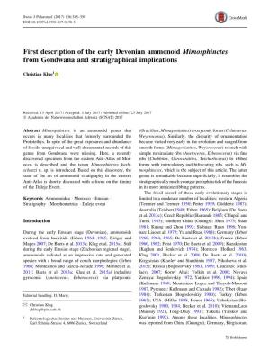 First Description of the Early Devonian Ammonoid Mimosphinctes from Gondwana and Stratigraphical Implications