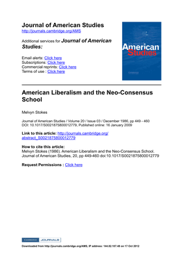Journal of American Studies American Liberalism and the Neoconsensus