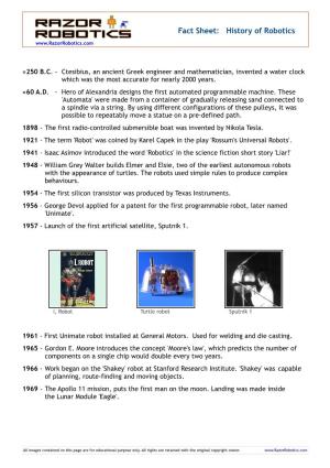 Fact Sheet: History of Robotics