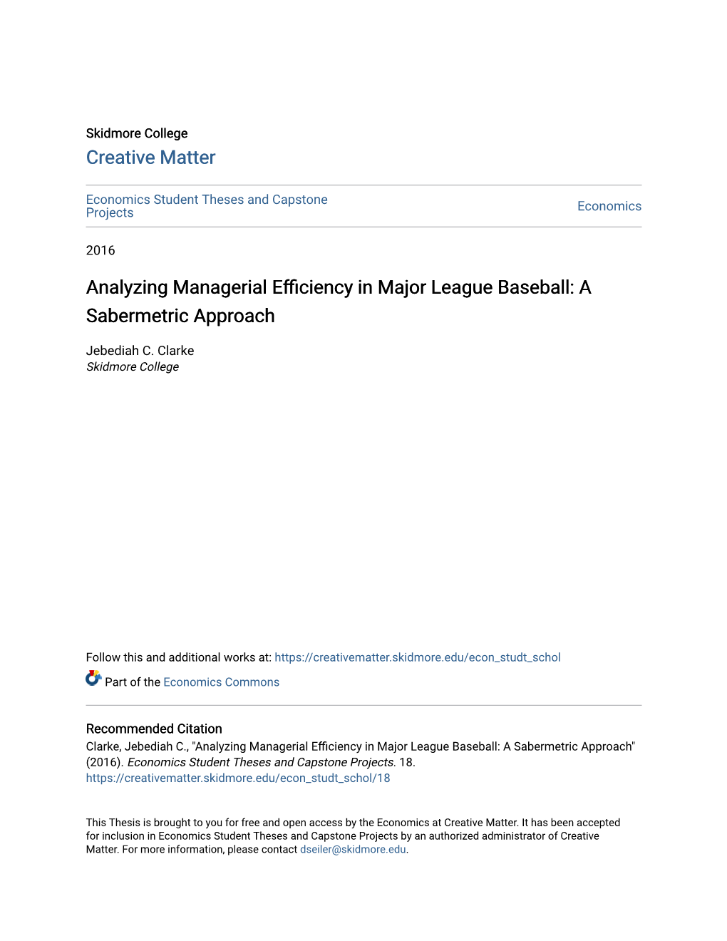 Analyzing Managerial Efficiency in Major League Baseball: a Sabermetric Approach