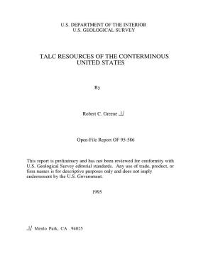 Talc Resources of the Conterminous United States