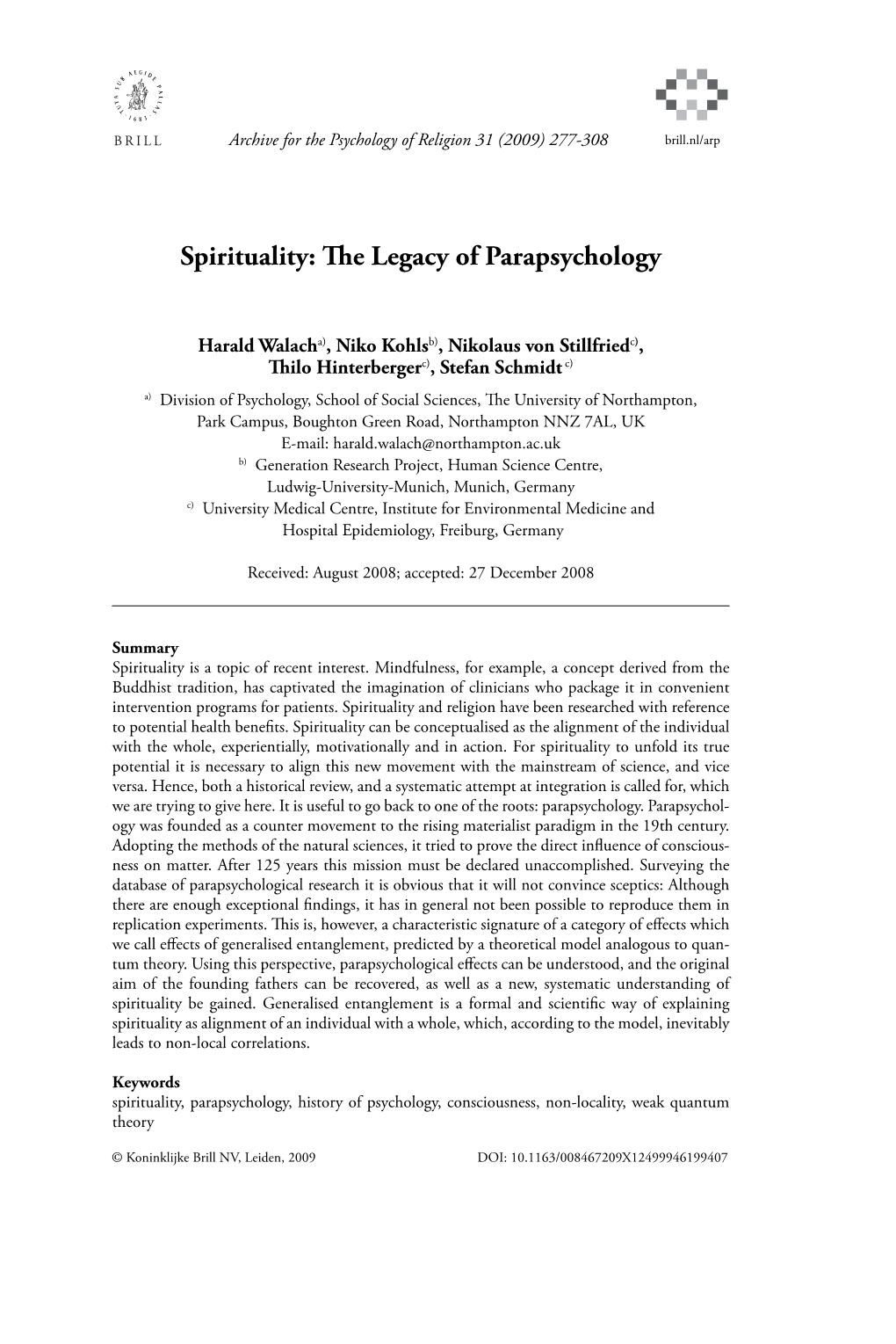 Spirituality: the Legacy of Parapsychology