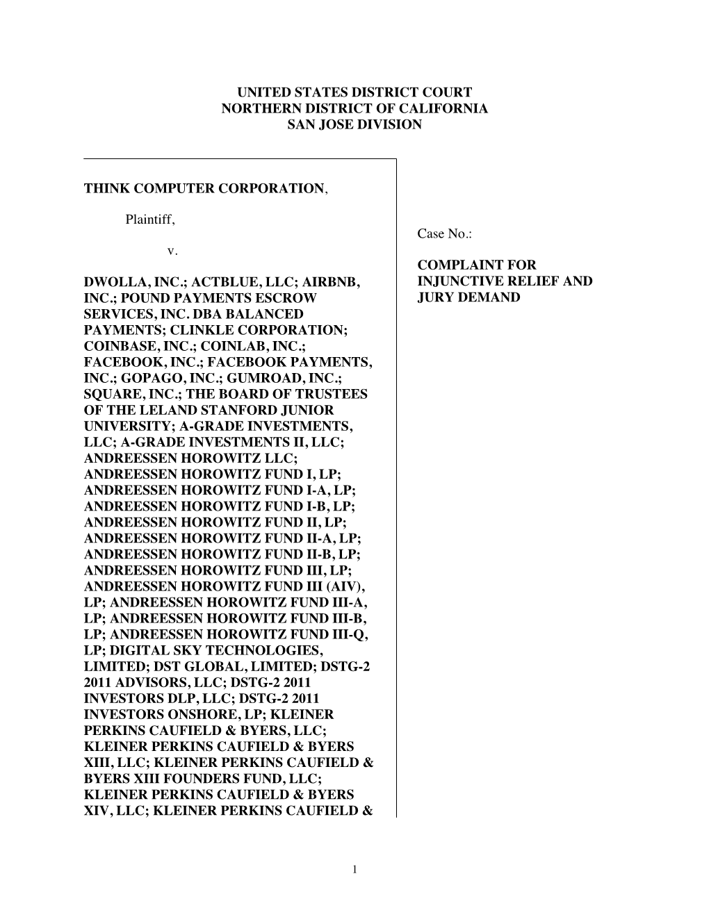 United States District Court Northern District of California San Jose Division