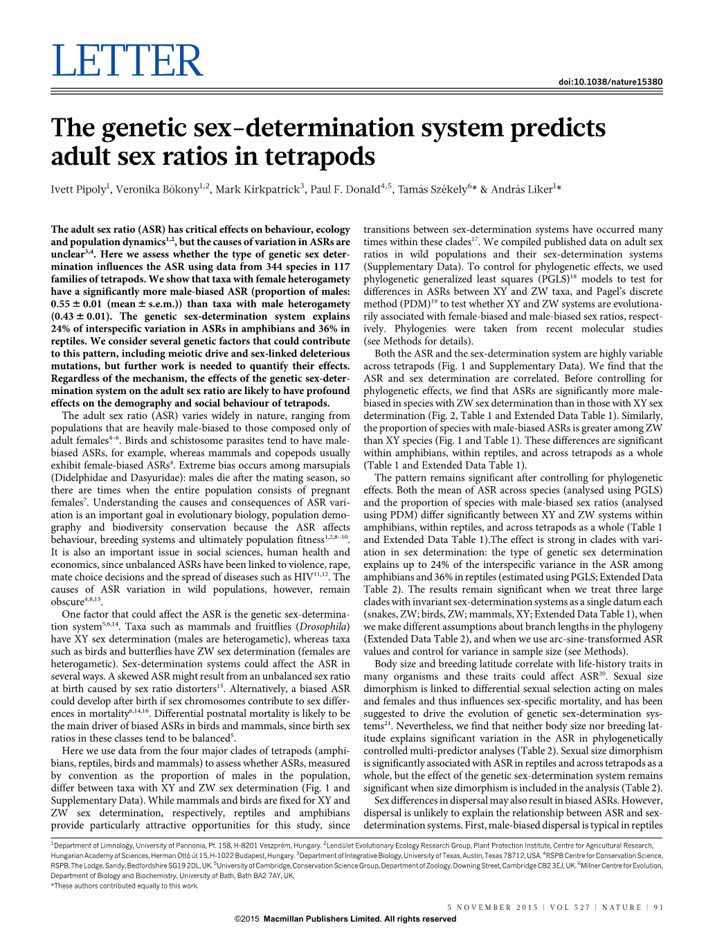(2015) the Genetic Sex-Determination System Predicts