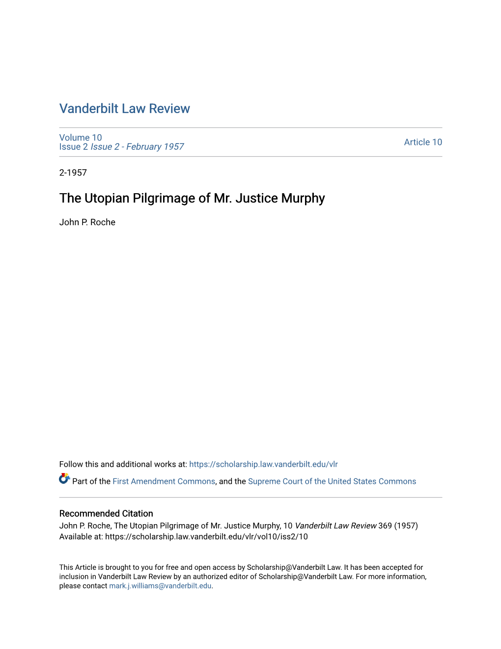 The Utopian Pilgrimage of Mr. Justice Murphy