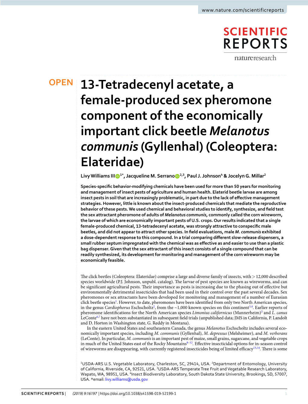 13-Tetradecenyl Acetate, a Female-Produced Sex