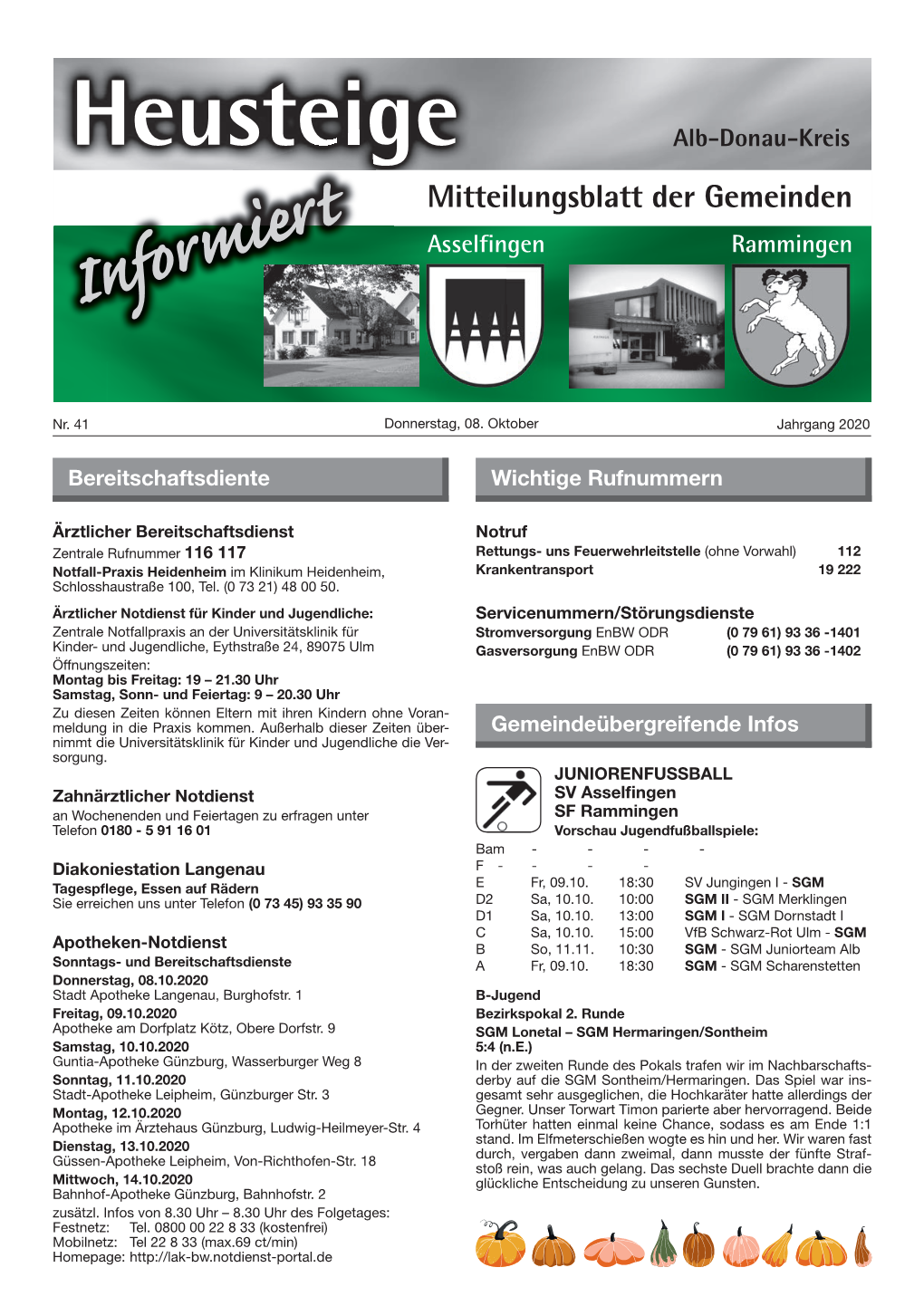 Heusteige Alb-Donau-Kreis Mitteilungsblatt Der Gemeinden Asselfingen Rammingen Informiert