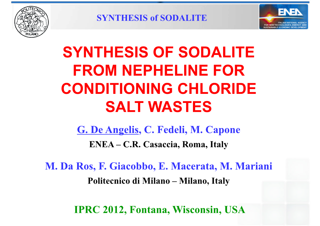 Synthesis of Sodalite from Nepheline for Conditioning Chloride Salt Wastes G