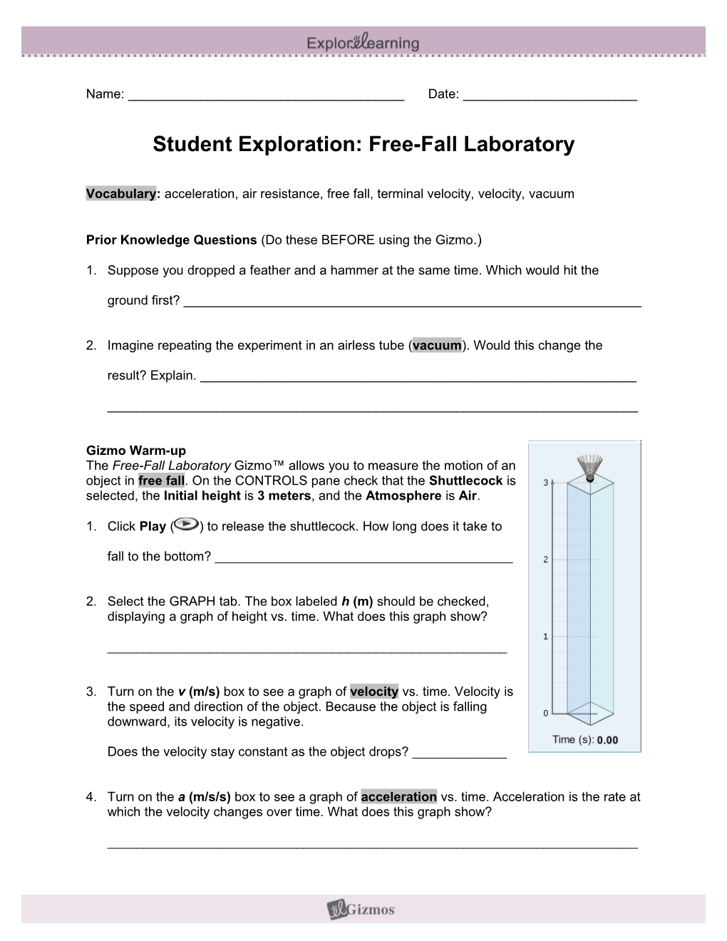 Student Exploration Sheet: Growing Plants s19