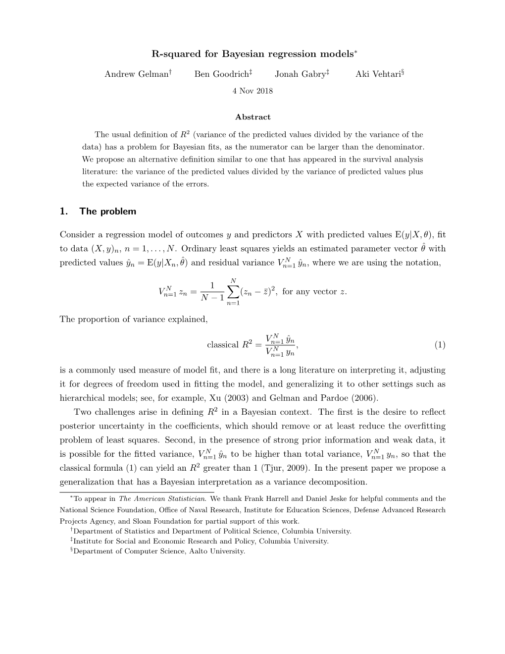 R-Squared for Bayesian Regression Models⇤