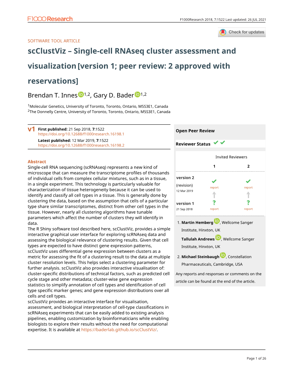 Scclustviz – Single-Cell Rnaseq Cluster Assessment and Visualization [Version 1; Peer Review: 2 Approved with Reservations]