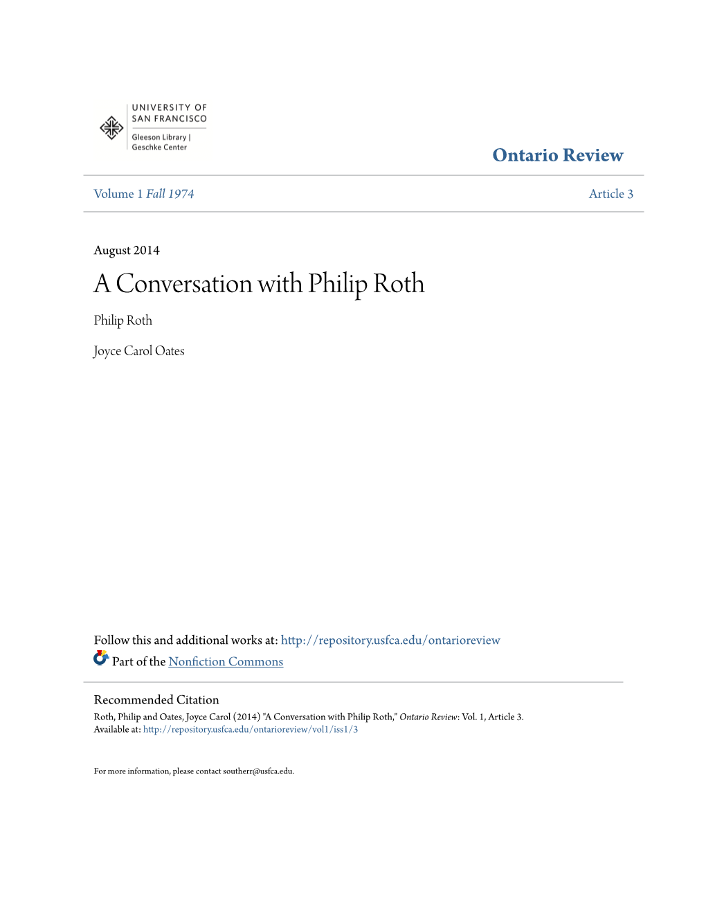 A Conversation with Philip Roth Philip Roth