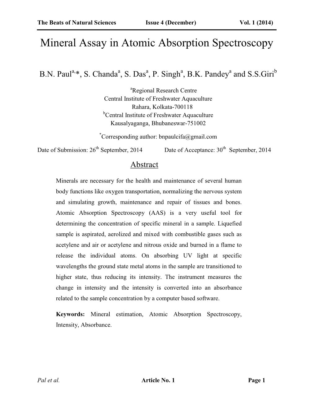 Mineral Assay in Atomic Absorption Spectroscopy