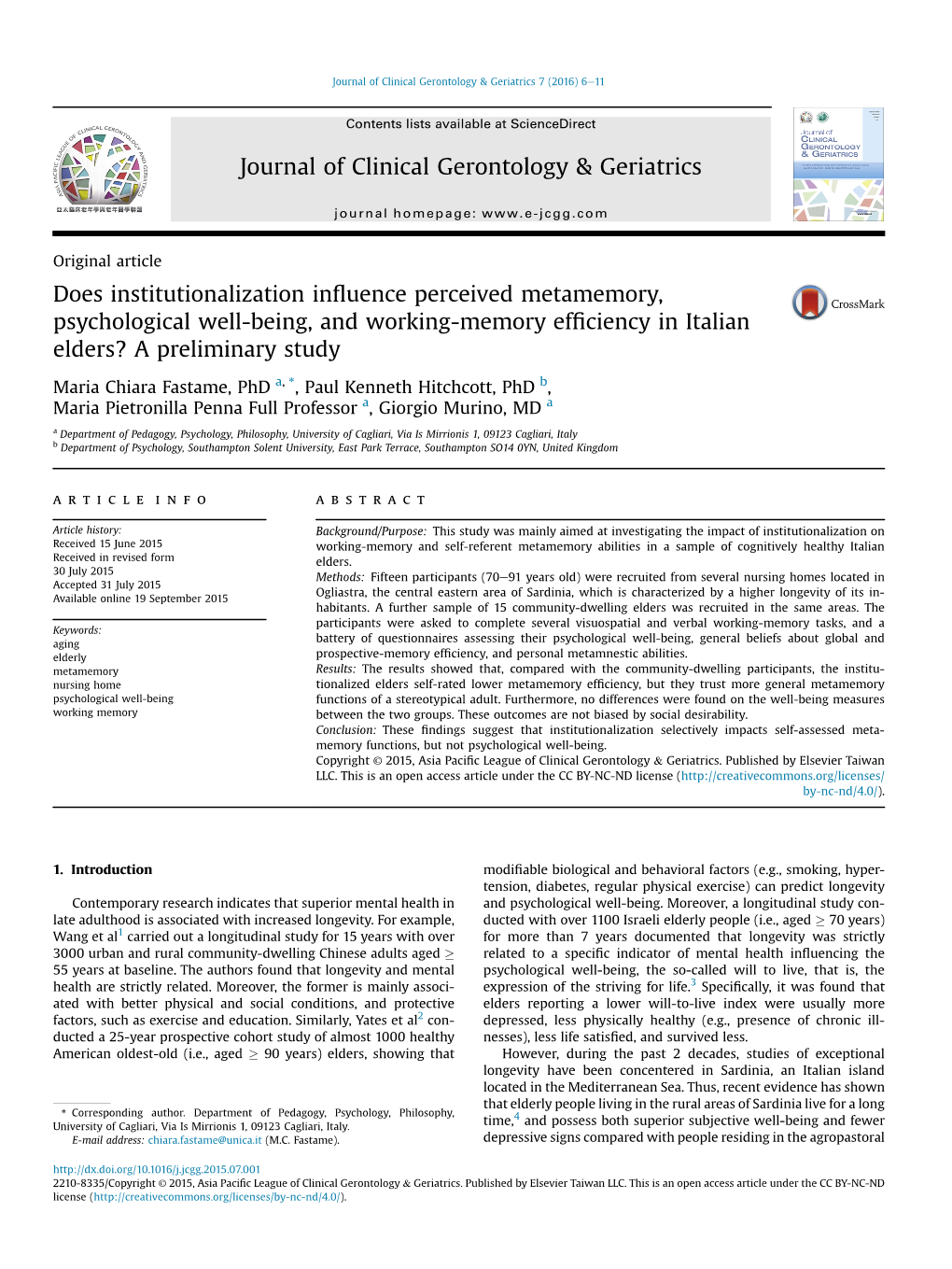 Does Institutionalization Influence Perceived Metamemory