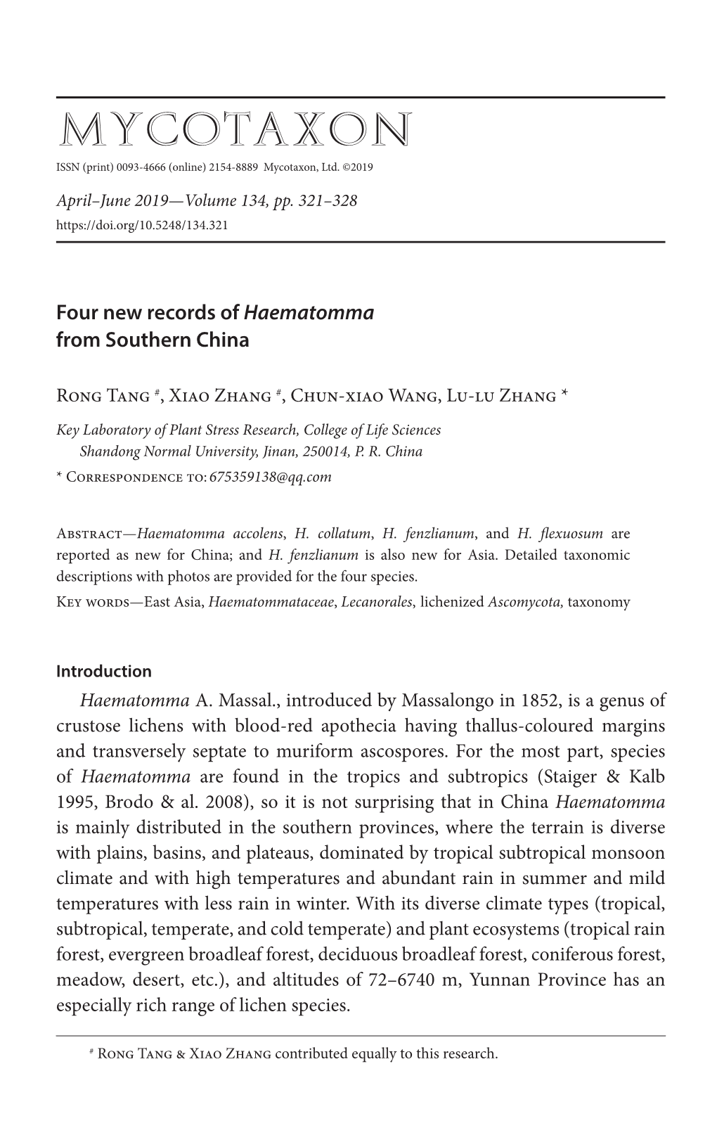 &lt;I&gt;Haematomma&lt;/I&gt;