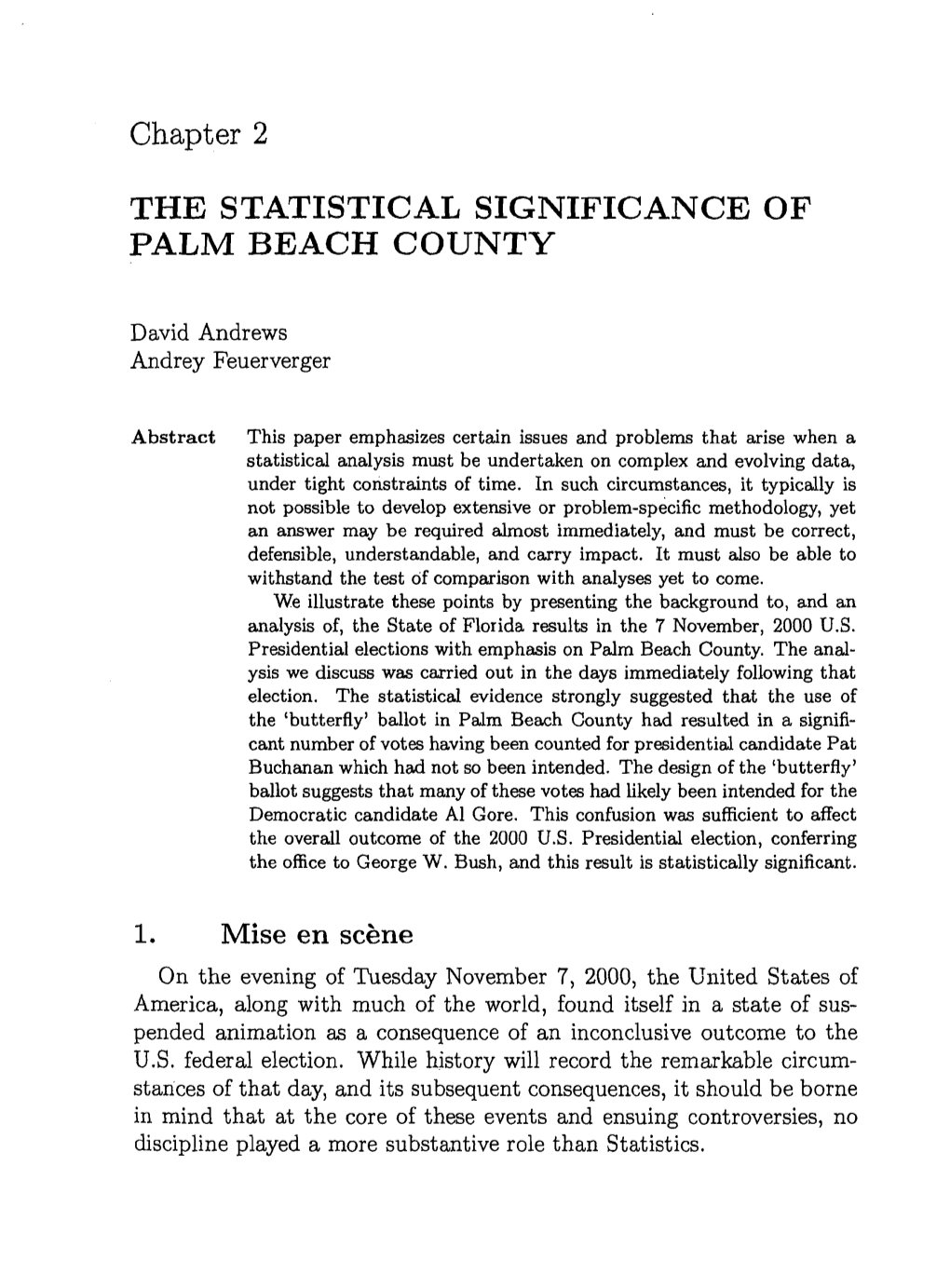 Chapter 2 the STATISTICAL SIGNIFICANCE of PALM BEACH COUNTY