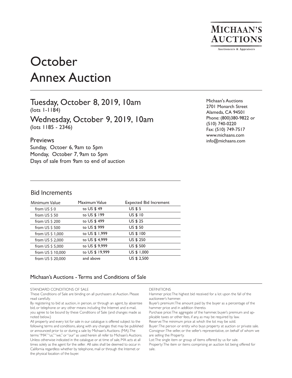 October Annex Auction