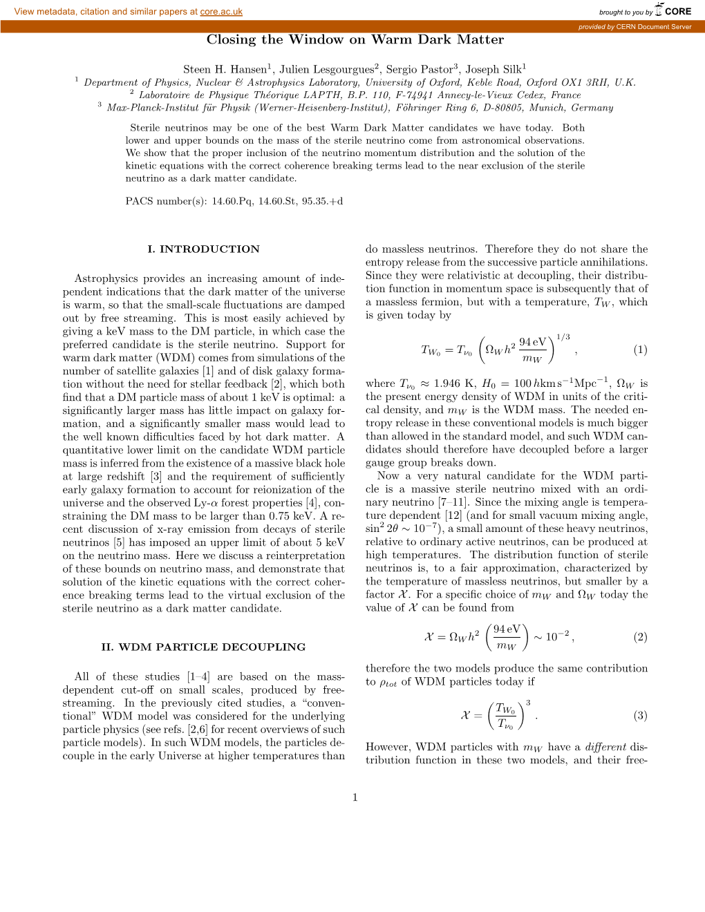 Closing the Window on Warm Dark Matter