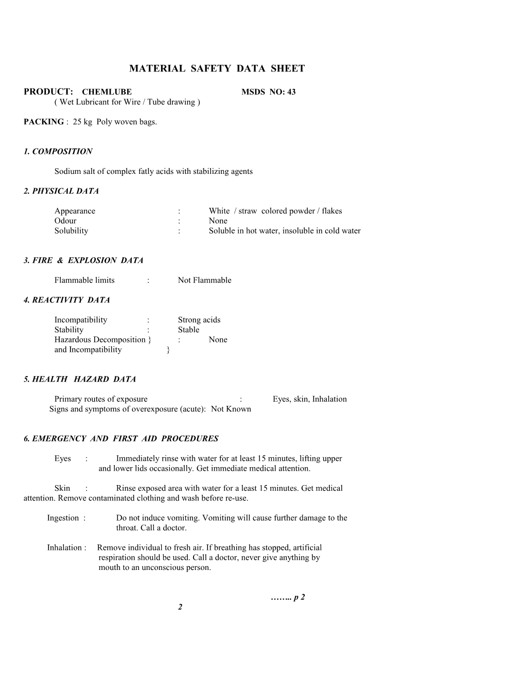 Material Safety Data Sheet s73