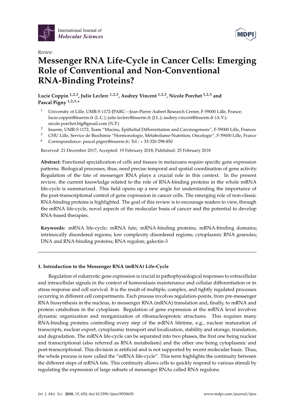 Messenger RNA Life-Cycle in Cancer Cells: Emerging Role of Conventional and Non-Conventional RNA-Binding Proteins?