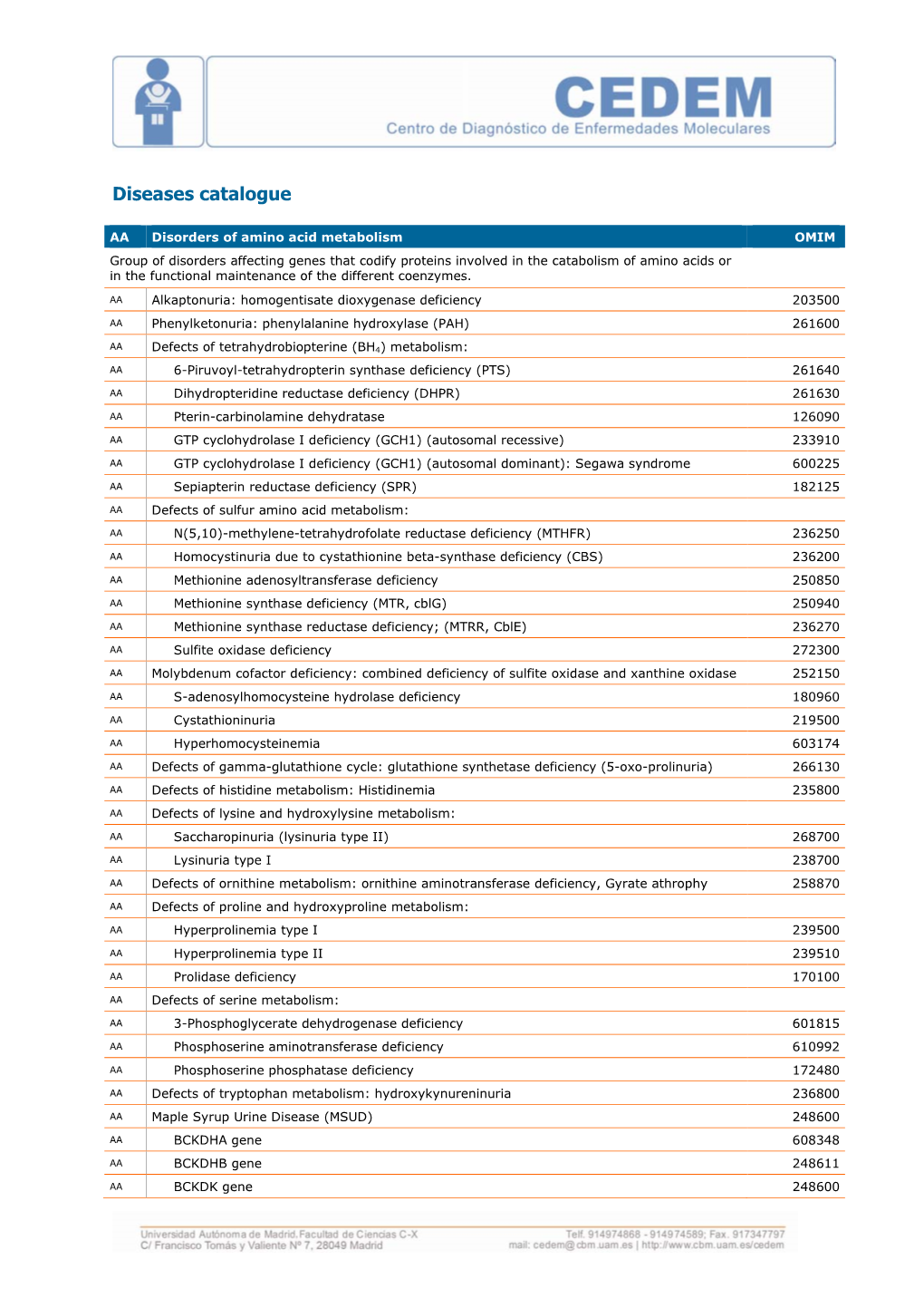 Diseases Catalogue