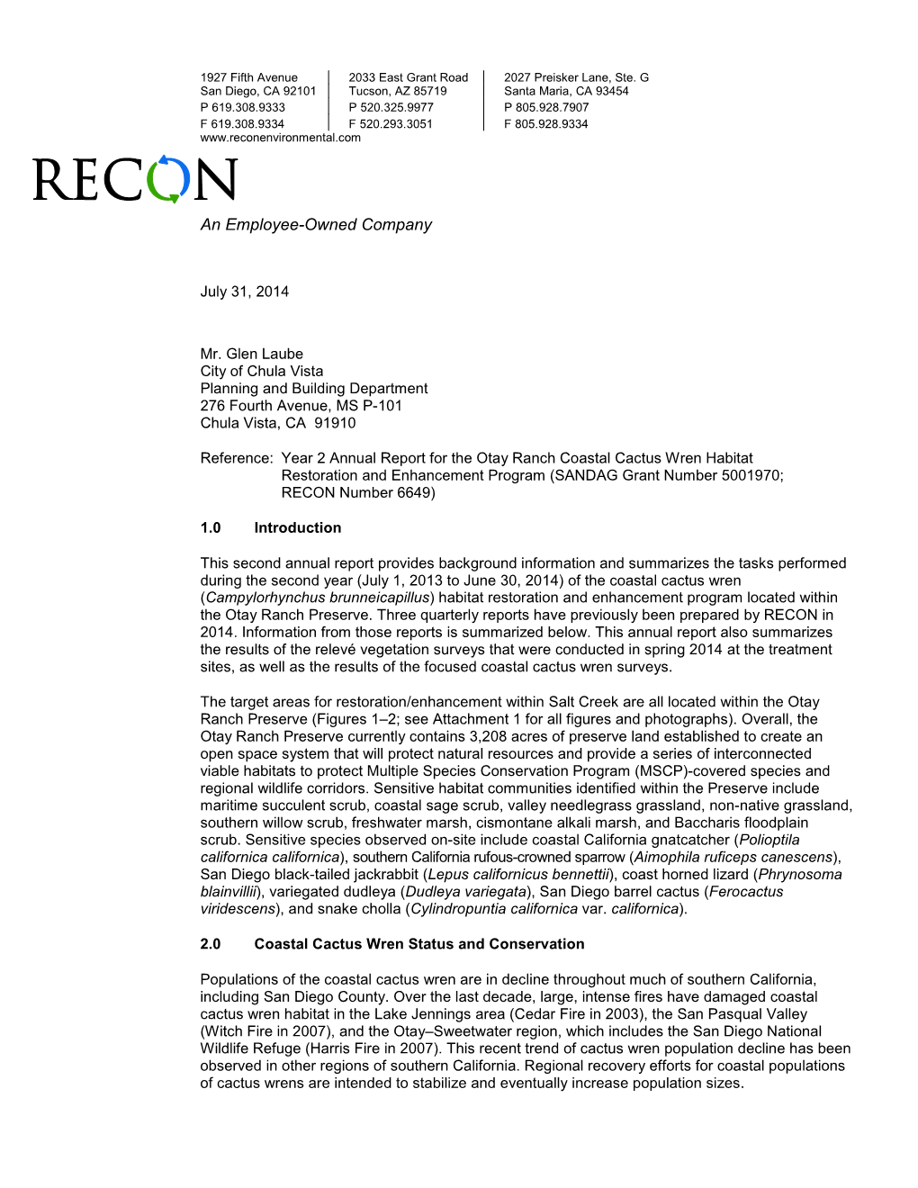 Template for RECON Letter