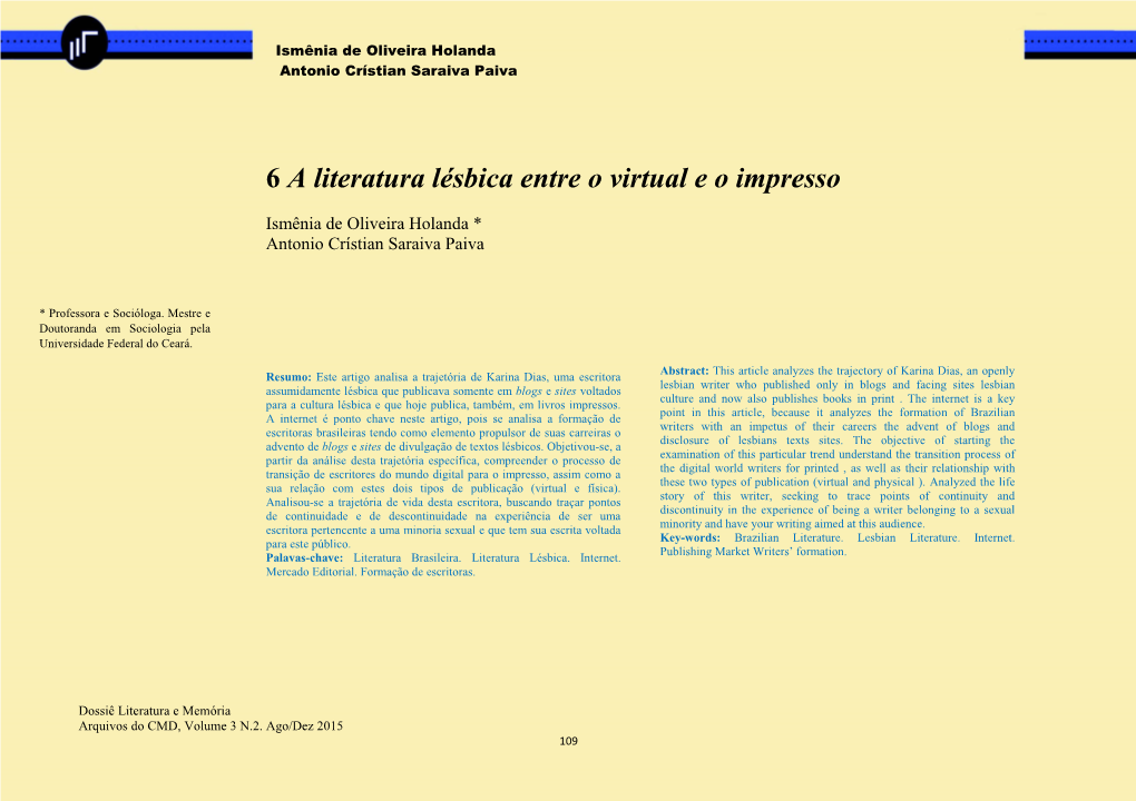 6 a Literatura Lésbica Entre O Virtual E O Impresso