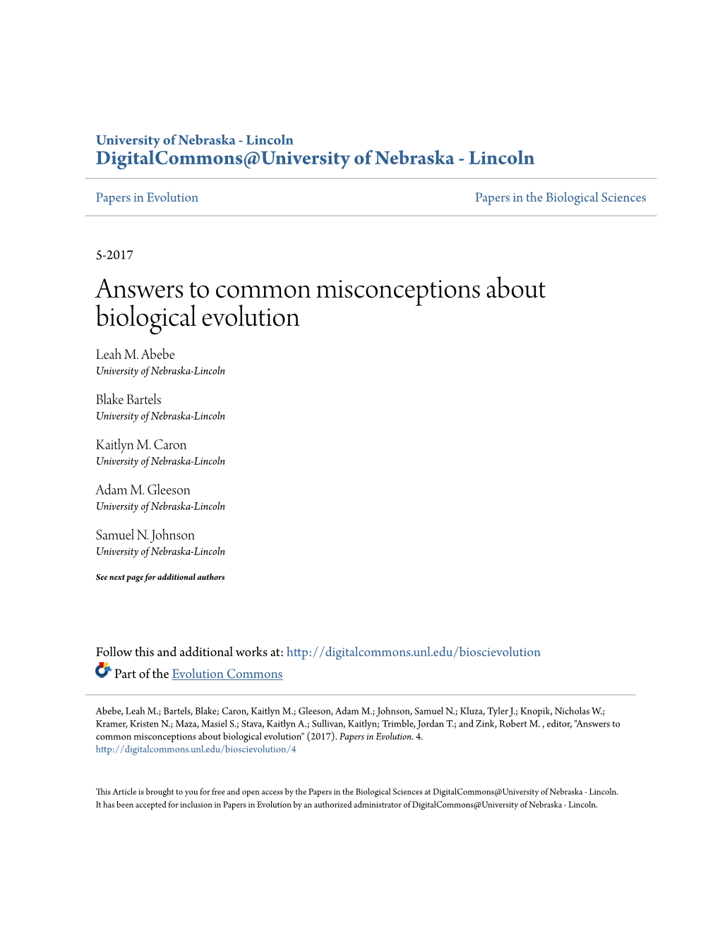 Answers to Common Misconceptions About Biological Evolution Leah M