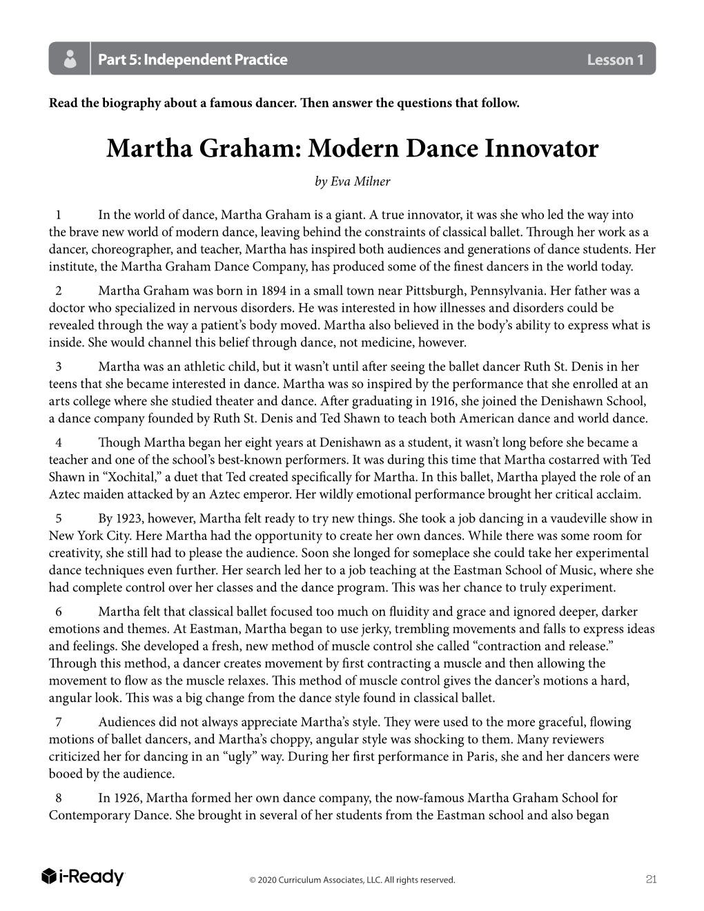 Martha Graham: Modern Dance Innovator by Eva Milner