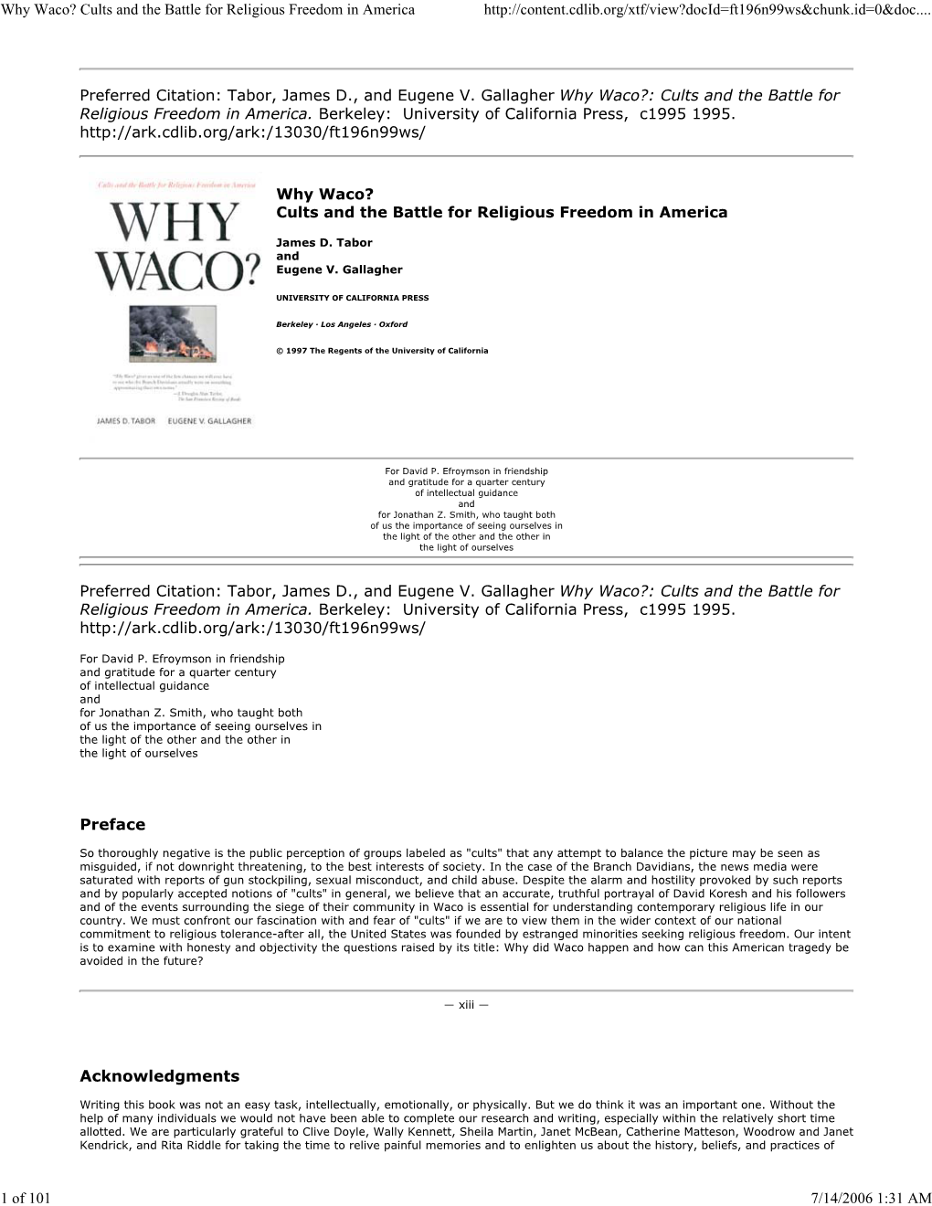 Why Waco? Cults and the Battle for Religious Freedom in America