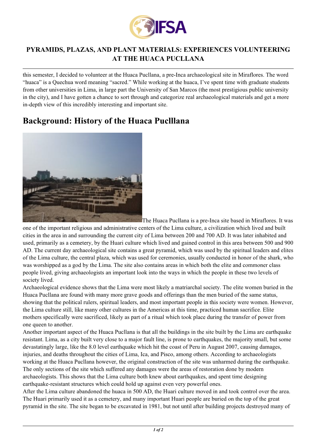 History of the Huaca Puclllana