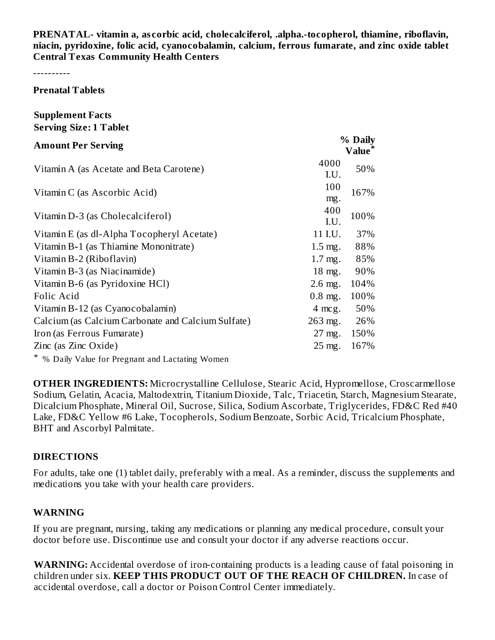 PRENATAL- Vitamin A, Ascorbic Acid, Cholecalciferol, .Alpha