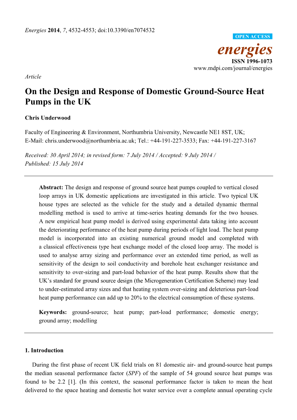 On the Design and Response of Domestic Ground-Source Heat Pumps in the UK