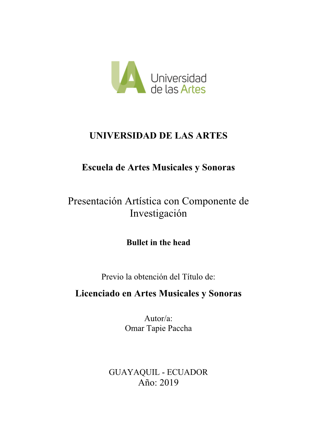 Presentación Artística Con Componente De Investigación